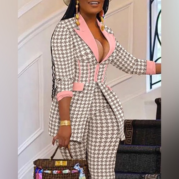 Houndstooth Zip Corset Patch Blazer & Pants Set - NWOT - Picture 4 of 7